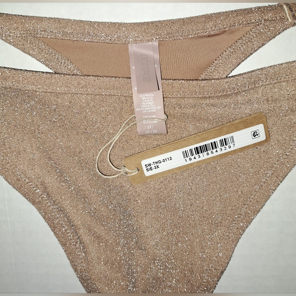 SKIMS 2 Piece Glitter Swim Scoop neck top thong Bikini Set Nude Sienna 22 24 3X - Picture 3 of 8